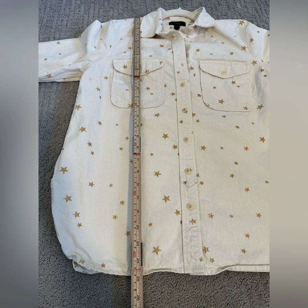 J.Crew Star Embroidered Utility Shirt Shacket Cream Gold Stars Button Front Sz S